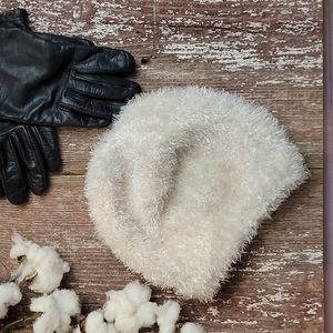 VINTAGE Beenie Winter Hat Creamy White & Silver 50s